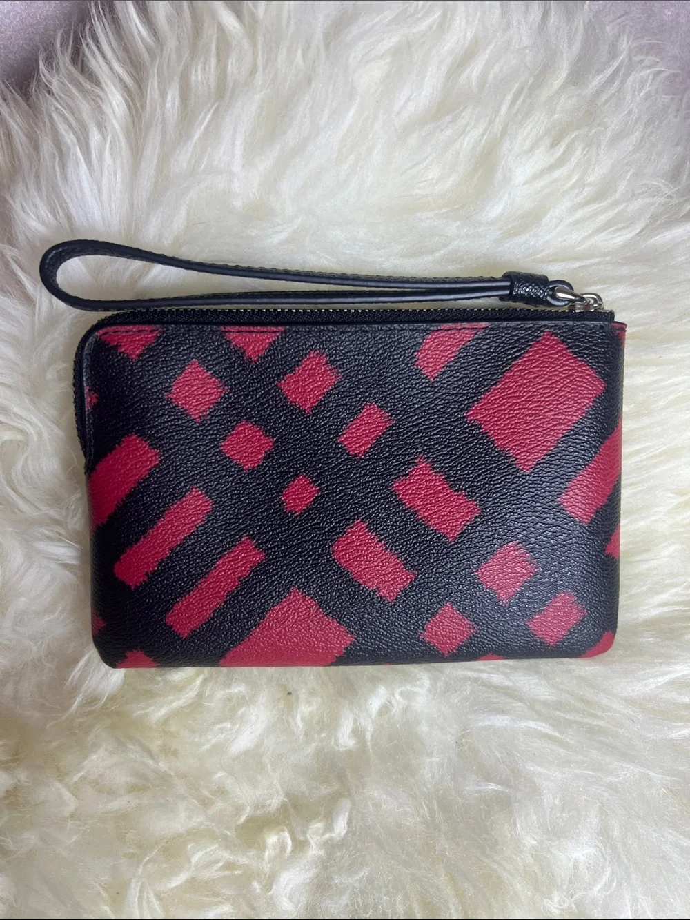 Coach Black Wristlet with Red Geometric Print